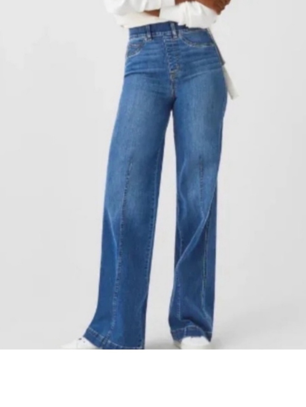 Spanx Wide Leg Jeans Womens Blue Denim High Rise Pull On Jeans Medium Wash